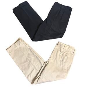 LOT OF 2 - Brooks Brothers Elliot Advantage Chino Khaki Navy Cuffed Pants 35x30